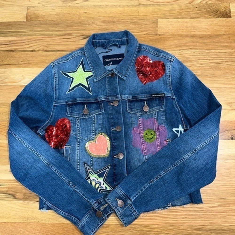 calvin klein jeans jean jacket embroidered Size Medium
